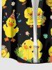 Cute Duck Flower Print Hawaii Button Pocket Shirt For Men -  