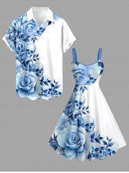 Tenue Assortie Pour Couples Plage Hawaii Avec Imprimé Crâne Fleurs Feuilles - Bleu clair 