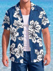 Hibiscus Flowers Print Buttons Pocket Hawaii Shirt For Men -  