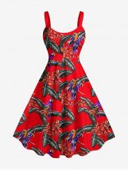 Parrots Feather Print Hawaii Tank Dress(Adjustable Shoulder Strap) -  