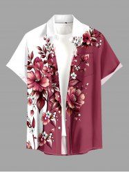 Flower Leaf Branch Print Hawaii Button Pocket Shirt For Men - Rouge brique XL