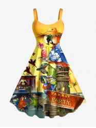 Parrots Flowers Print Hawaii Tank Dress(Adjustable Shoulder Strap) - Brun Doré L