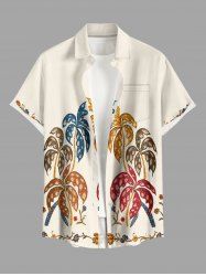 Chemise pour homme à imprimé fleurs de cocotier Hawaii avec poche boutonnée - Beige S