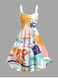 Coconut Tree Sun Flower Print Hawaii A Line Dress -  