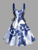 Tropical Leaf Hibiscus Flower Print Matching Hawaii Beach Outfit For Couples - Bleu 