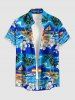Coconut Tree Hibiscus Flower Sea Waves Print Buttons Pocket Hawaii Shirt For Men -  