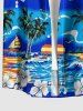 Coconut Tree Hibiscus Flower Sea Waves Print Buttons Pocket Hawaii Shirt For Men -  