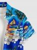 Coconut Tree Hibiscus Flower Sea Waves Print Buttons Pocket Hawaii Shirt For Men -  
