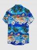Coconut Tree Hibiscus Flower Sea Waves Print Buttons Pocket Hawaii Shirt For Men -  
