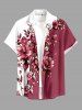 Flower Leaf Branch Print Hawaii Button Pocket Shirt For Men -  