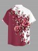 Flower Leaf Branch Print Hawaii Button Pocket Shirt For Men -  