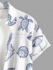 Shell Turtle Conch Anchor Leaf Print Hawaii Button Pocket Shirt For Men -  