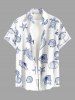 Shell Turtle Conch Anchor Leaf Print Hawaii Button Pocket Shirt For Men -  