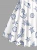 Robe ligne A à imprimé coquillage, tortue, conque, ancre et feuilles, Hawaii halter croisé à brides - Bleu L