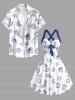 Robe ligne A à imprimé coquillage, tortue, conque, ancre et feuilles, Hawaii halter croisé à brides - Bleu L
