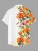 Chemise hawaïenne pour homme à imprimé fleurs et feuilles d'hibiscus, avec boutons et poche - Orange 6XL