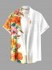 Chemise hawaïenne pour homme à imprimé fleurs et feuilles d'hibiscus, avec boutons et poche - Orange 6XL
