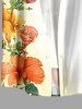 Chemise hawaïenne pour homme à imprimé fleurs et feuilles d'hibiscus, avec boutons et poche - Orange 6XL