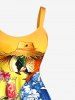 Parrots Flowers Print Hawaii Tank Dress(Adjustable Shoulder Strap) - Brun Doré L