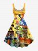 Parrots Flowers Print Hawaii Tank Dress(Adjustable Shoulder Strap) - Brun Doré L