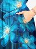 Robe midi Hawaï à imprimé 3D fleurs glitter et fente - Paon Bleu XXS