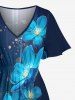 Robe midi Hawaii à imprimé 3D de fleurs et paillettes avec fente - Paon Bleu 3X