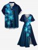 Robe midi Hawaii à imprimé 3D de fleurs et paillettes avec fente - Paon Bleu 3X