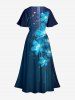 Robe midi Hawaii à imprimé 3D de fleurs et paillettes avec fente - Paon Bleu 3X