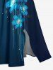 Robe midi Hawaii à imprimé 3D de fleurs et paillettes avec fente - Paon Bleu 3X