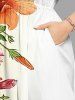 Robe midi trapèze à imprimé hibiscus et feuilles Hawaii avec poches fendues - Orange L