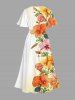 Hibiscus Flower Leaf Print Hawaii Split Pocket A Line Midi Dress -  