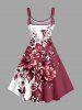 Robe trapèze Hawaï imprimé fleurs et feuilles - Rouge brique 2X