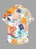 Chemise hawaïenne à boutons et poche, imprimé cocotier et tournesol, pour homme - Brun Doré 3XL