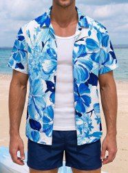 Hibiscus Flower Leaf Oil Painting Print Buttons Pocket Hawaii Shirt For Men -  