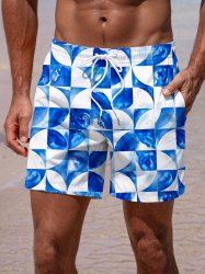 Short de plage hawaïen à cordon imprimé tie-dye motif géométrique pour homme - Bleu 8XL