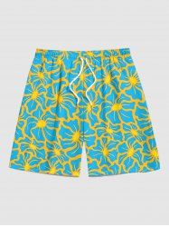 Short de plage Hawaii à imprimé fleurs pour homme - Turquoise Foncée 8XL