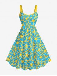 Robe bain de soleil Hawaii à imprimé fleurs (bretelles réglables) - Turquoise Foncée XXS