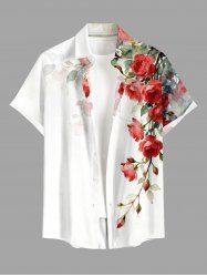 Chemise homme à imprimé hawaïen fleurs, feuilles et branches, poche boutonnée - Blanc 6XL