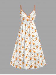 Robe trapèze portefeuille Hawaï à imprimé feuille Orange Juice - Orange 3X