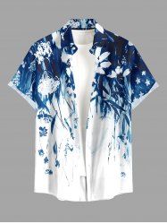 Chemise hawaïenne à motif floral et feuilles avec poche boutonnée pour homme - Bleu profond 3XL