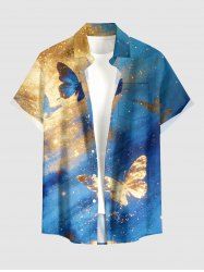 Chemise hawaïenne pour homme à imprimé papillon galaxie pailleté avec poche boutonnée - Pers 3XL