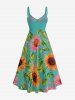Ensemble de plage hawaïen assorti pour couples avec imprimé feuilles de tournesol - Turquoise Foncée 