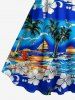 Coconut Tree Hibiscus Flower Sea Waves Print Matching Hawaii Beach Outfit For Couples - Bleu 