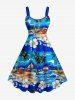 Coconut Tree Hibiscus Flower Sea Waves Print Matching Hawaii Beach Outfit For Couples - Bleu 