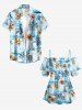 Blouse hawaïenne à imprimé fleurs, cocotiers et bateaux, épaules dénudées et volants - Bleu clair 5XL
