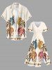Tenue de plage hawaïenne assortie à imprimé fleur de cocotier pour couple - Beige 