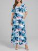 Tenue de plage hawaïenne assortie imprimé ombre cocotier pour couples - Bleu Ciel 