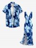 Tenue de plage hawaïenne assortie à motif hibiscus pour couples - Bleu profond 