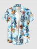 Tenue de plage hawaïenne assortie pour couples - imprimé fleurs, cocotier et bateau - Bleu clair 
