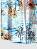 Tenue de plage hawaïenne assortie pour couples - imprimé fleurs, cocotier et bateau - Bleu clair 
